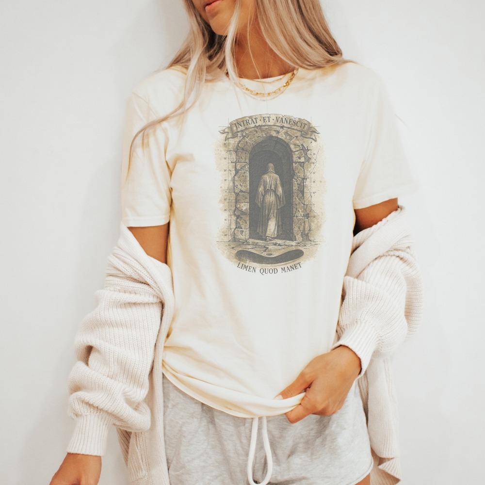 Hooded Figure Stone Archway Mystery Graphic Tee